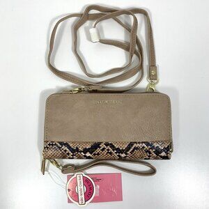 ISAAC MIZRAHI 3 In 1 Wristlet Wallet Crossbody Beige Snake Print NWT $40
